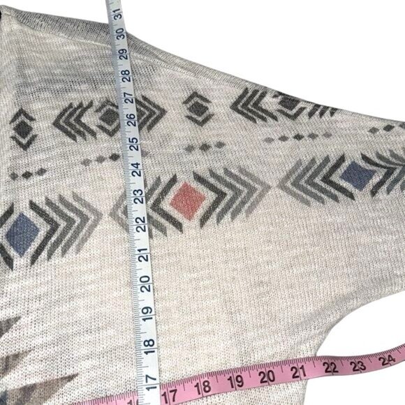 Aztec Print Open Front Cardigan Kimono Style Lightweight Knit Beige One Size Fit - Picture 7 of 7